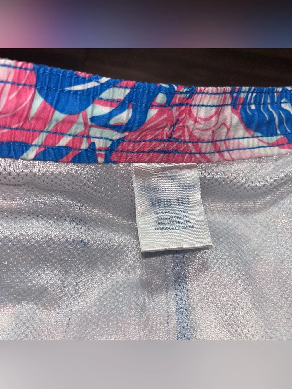 Vineyard Vines Boys Swim Trunks Small 8 10 Blue Pink Marlins Pockets